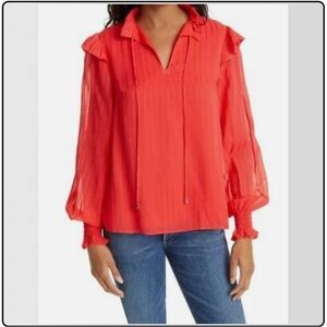 Ted Baker Camilmi Women’s Blouse Long Sleeve Ruffle Coral Red Size 2 ( US